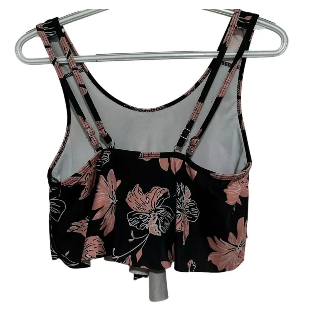 Unknown Brand‎ Women's Black Peachy Pink Swim Wear Top Adjustable Straps Size L